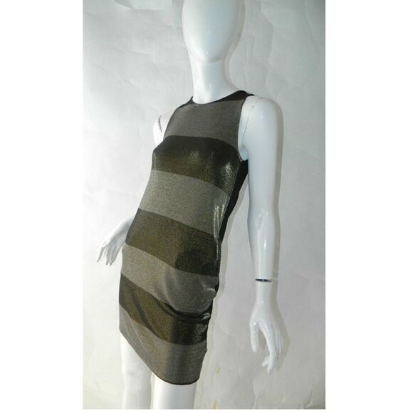 Three Dots Dress Gold  Metallic Stripes Sleeveless Dress Size X-Small - Picture 2 of 8